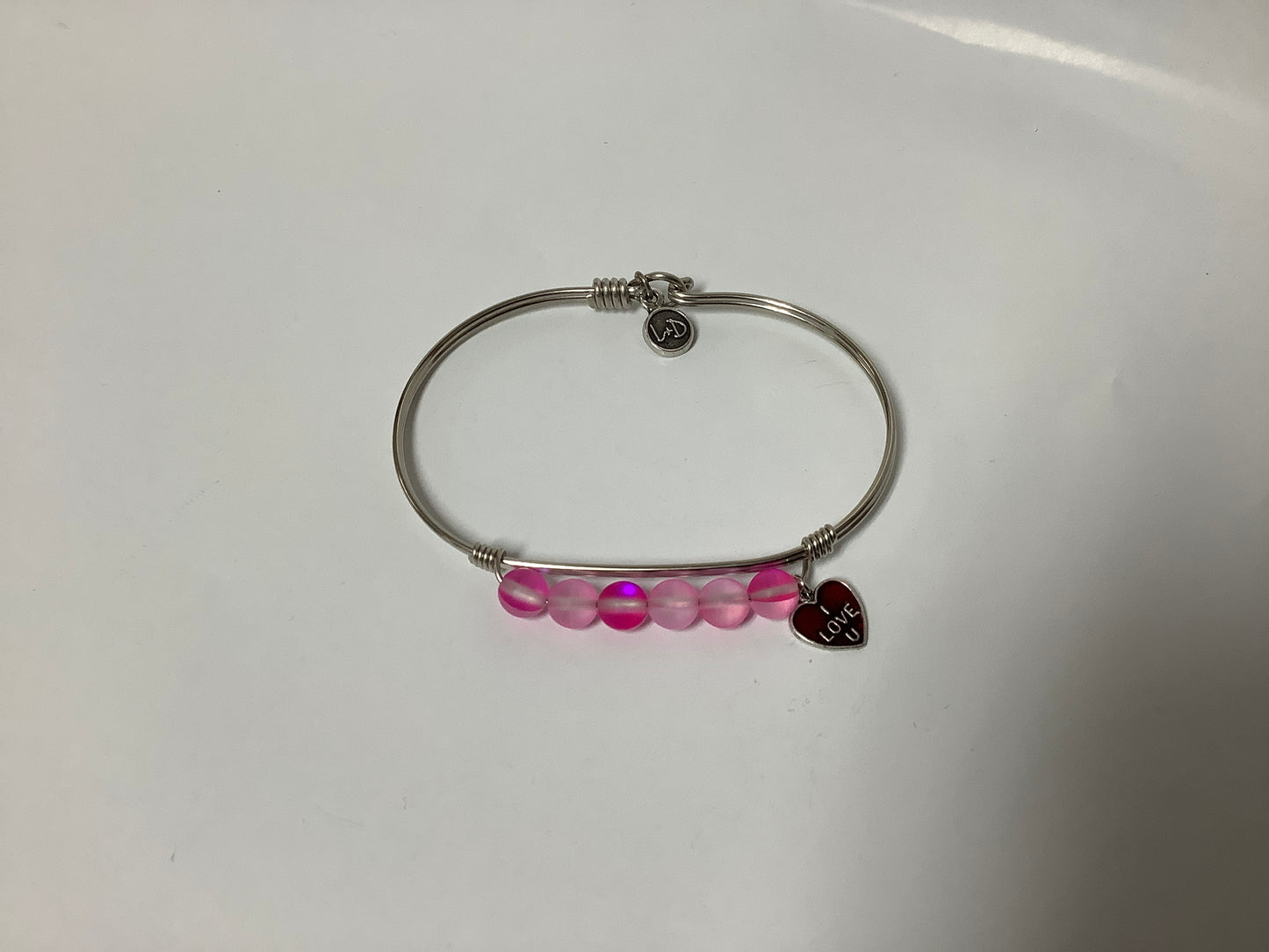 I Love You Pink Quartz Bangle Bracelet