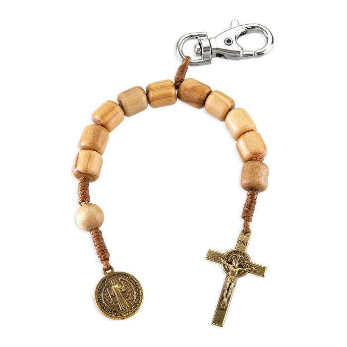 Benedictine One Decade Wood Rosary Backpack Clip