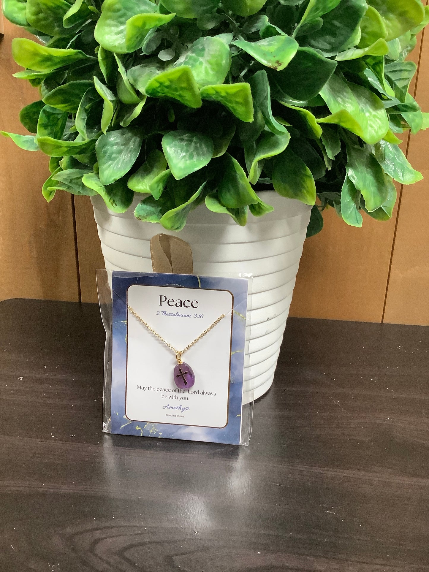 Natural Stone Cross Necklace - Peace