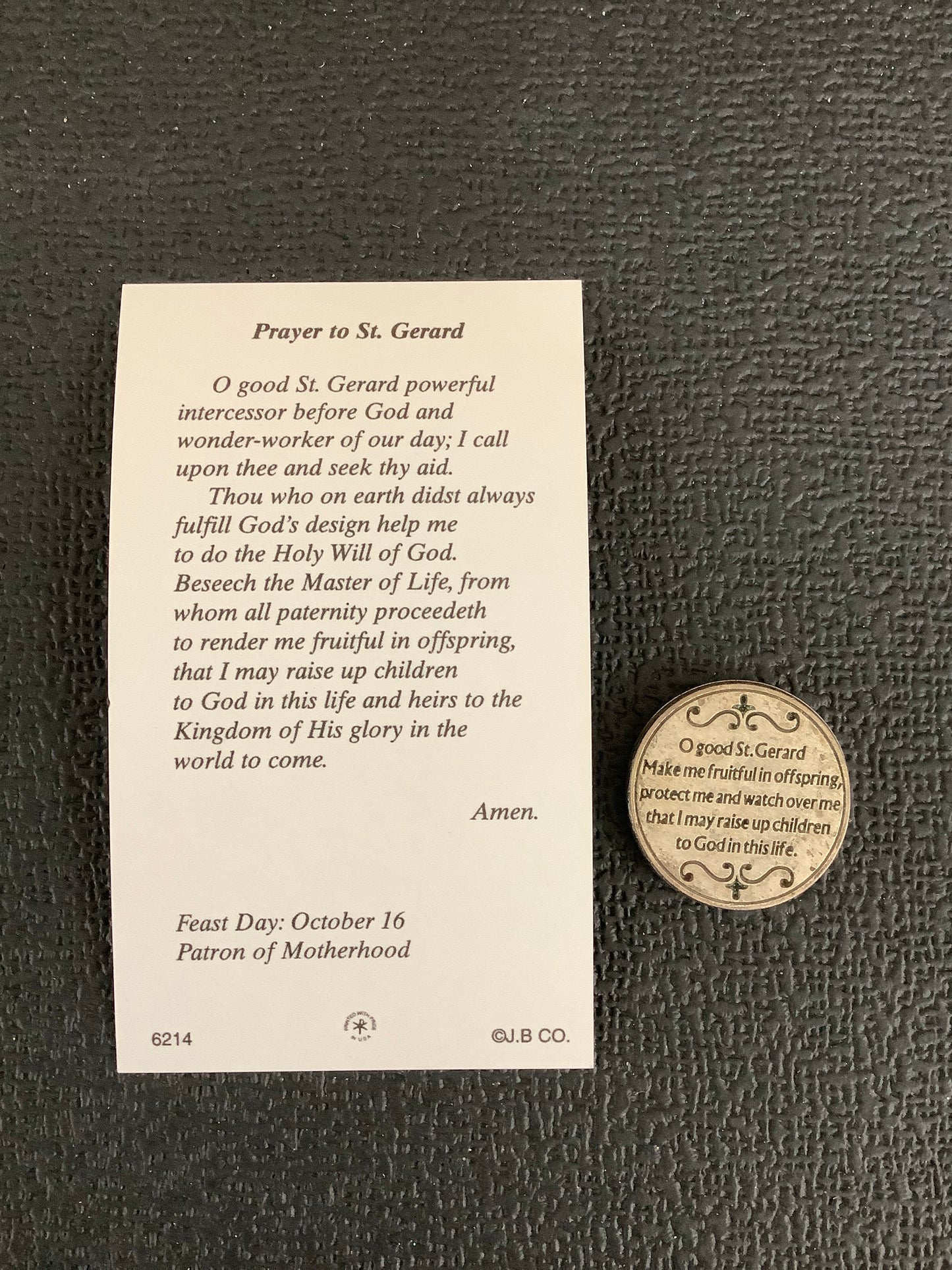 Paper Prayer Card and Pocket Token - St. Gerard