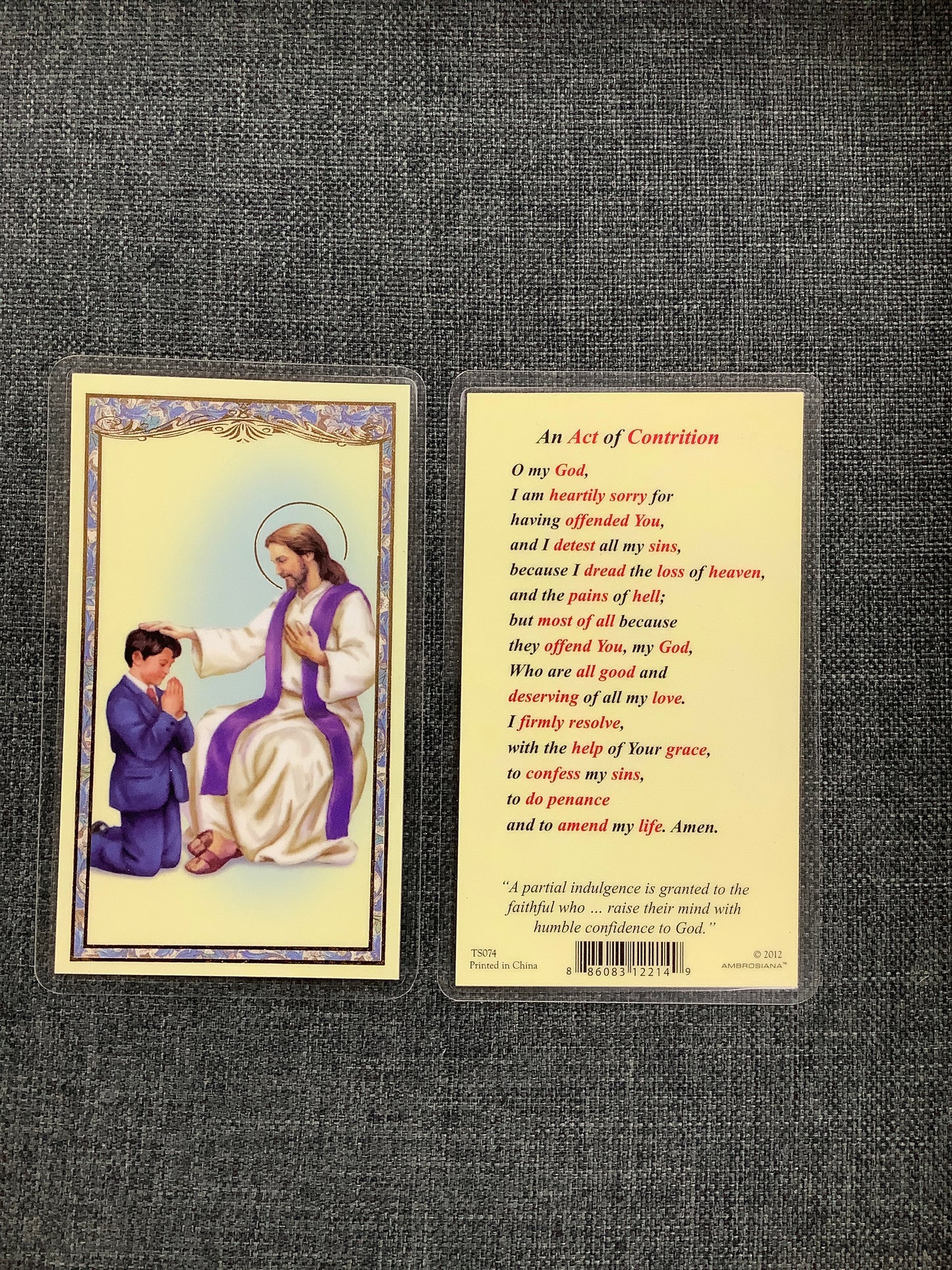 Reconciliation Boy Laminated Holy Card