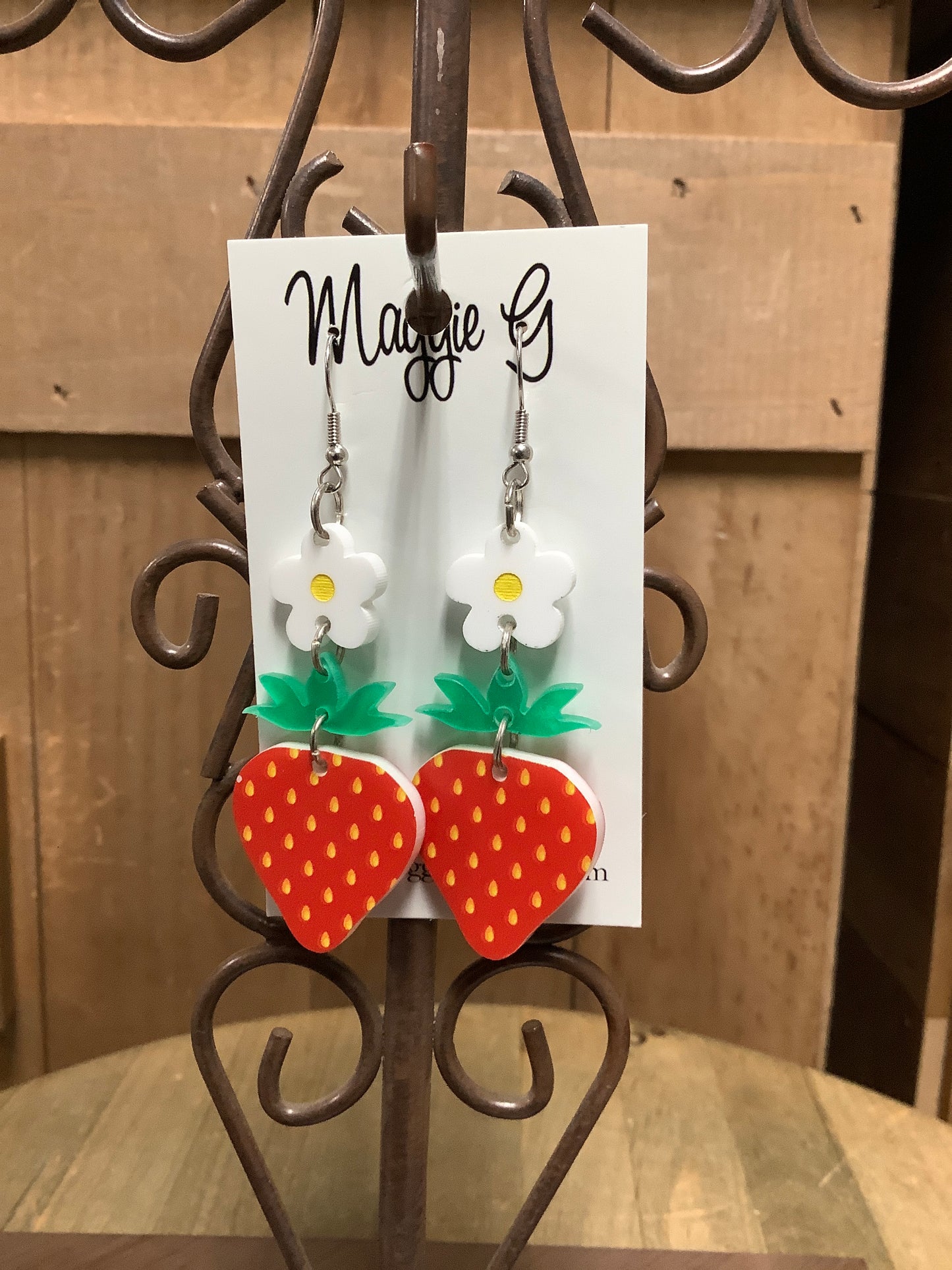 Strawberry Earrings | Red Strawberry Flower Earrings