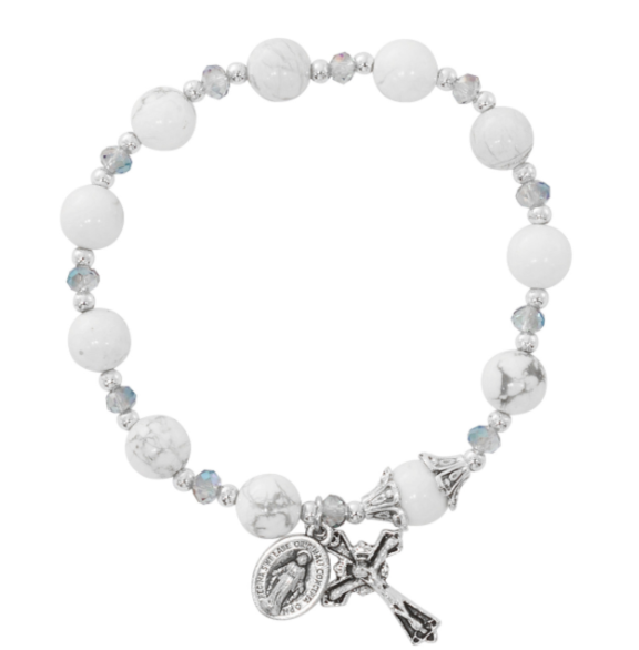 Howlite and Gray Crystal Stretch Bracelet