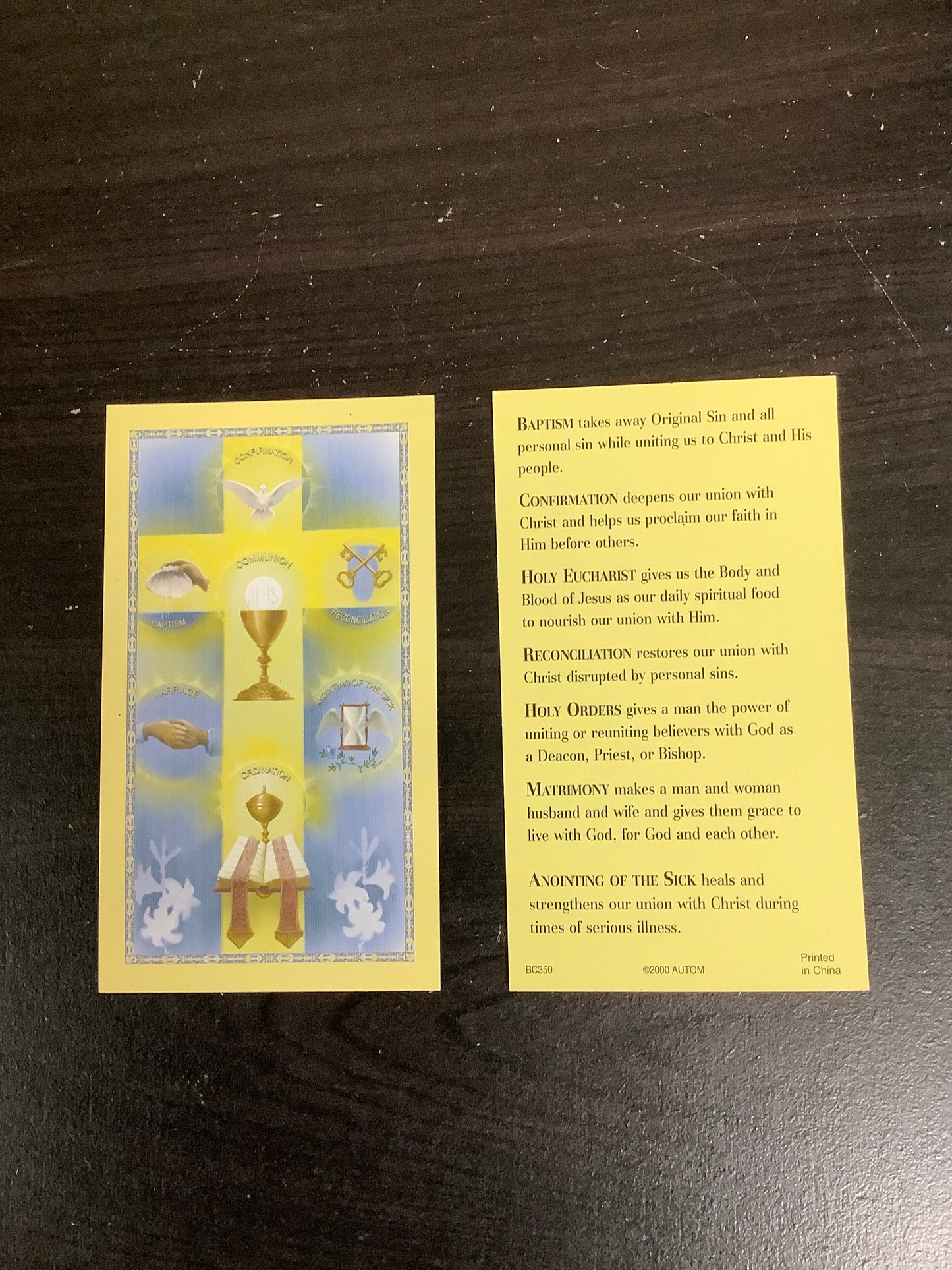 Sacraments Paper Prayer Card