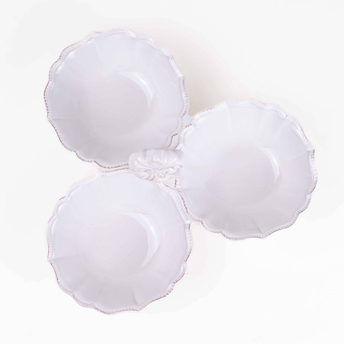 Fleur de Lis Tri Server Antique White 9.5x3.75x9