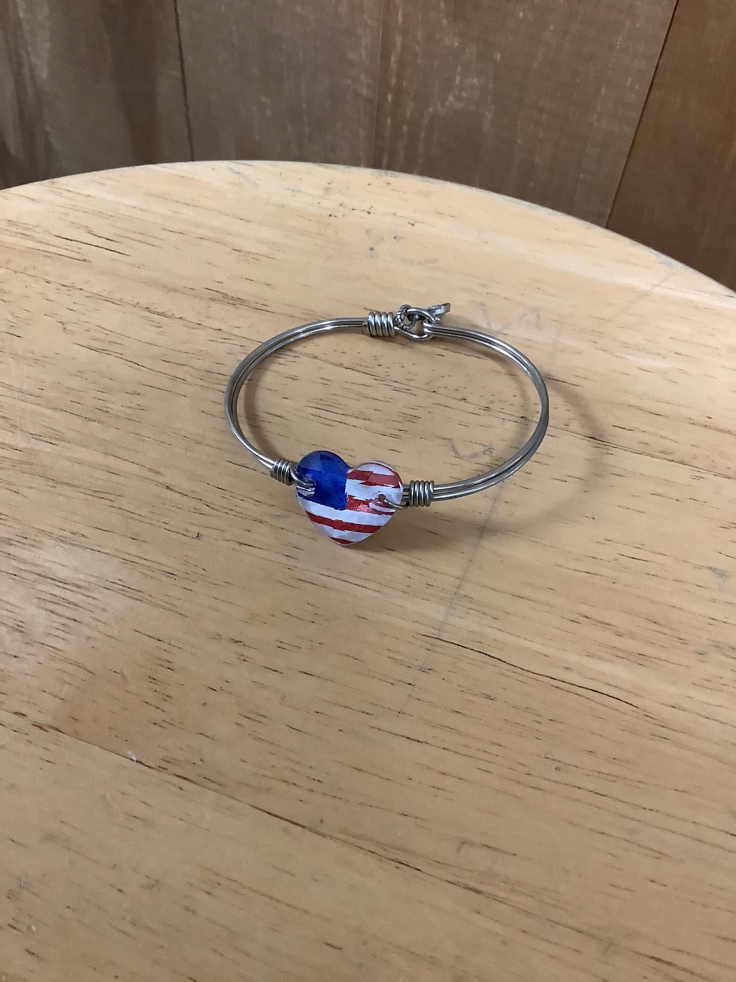 Heart Red White and Blue Bangle Bracelet