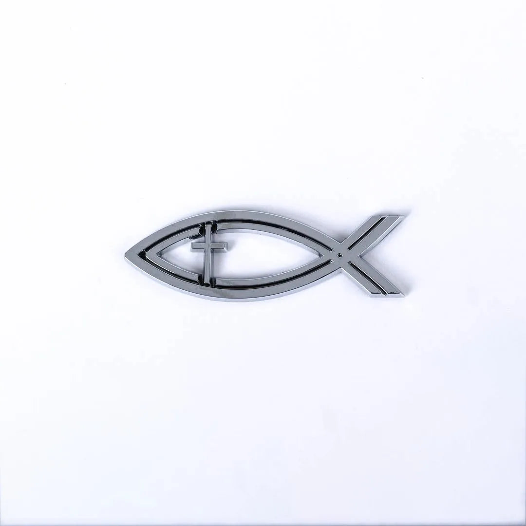 Auto Emblem - Fish/Cross - Silver