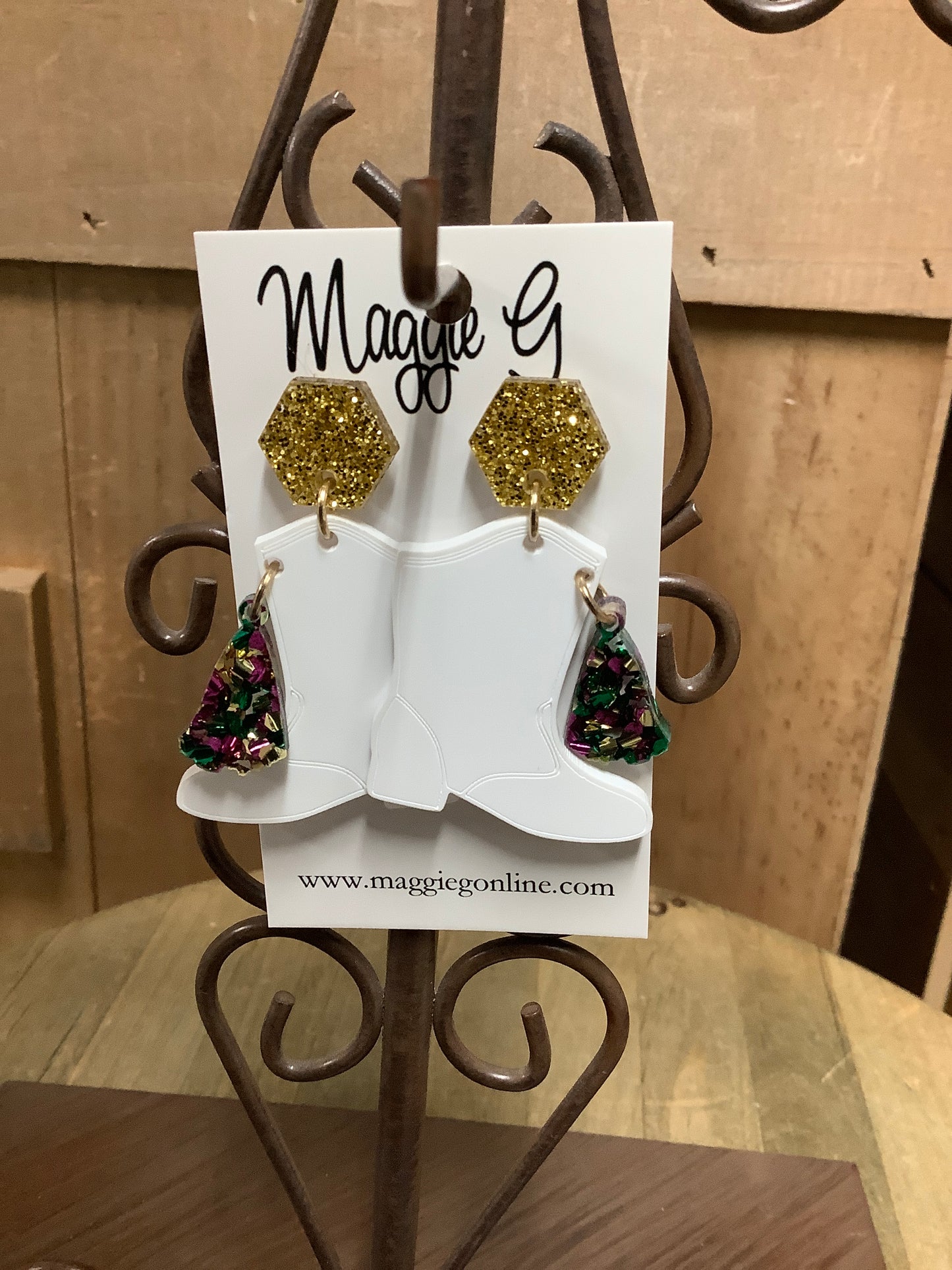 Mardi Gras Marching Boot Earrings