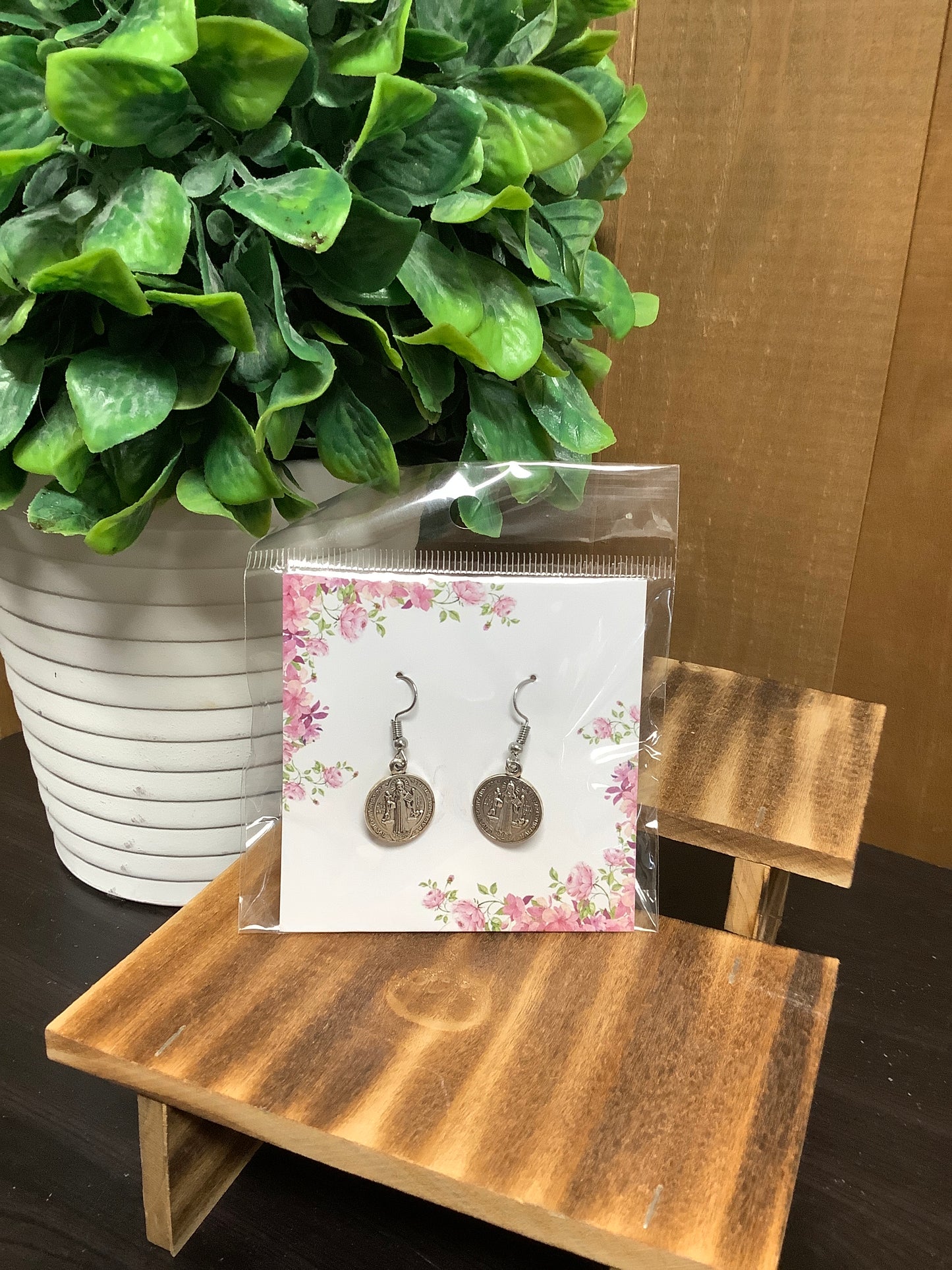 Silver St. Benedict Dangle Earrings