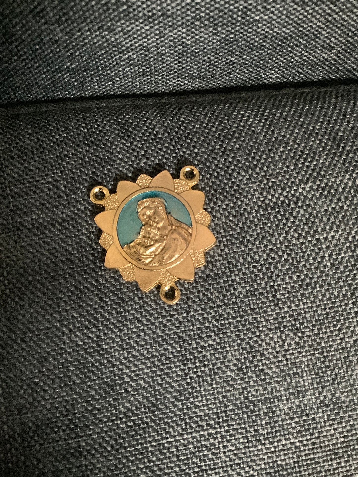 Teal Enamel and Gold Tone Sunflower Mary and Child Center