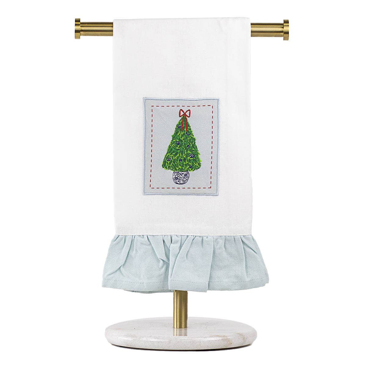 Christmas Topiary Ruffle Hand Towel White/Ice/Multi 20x28