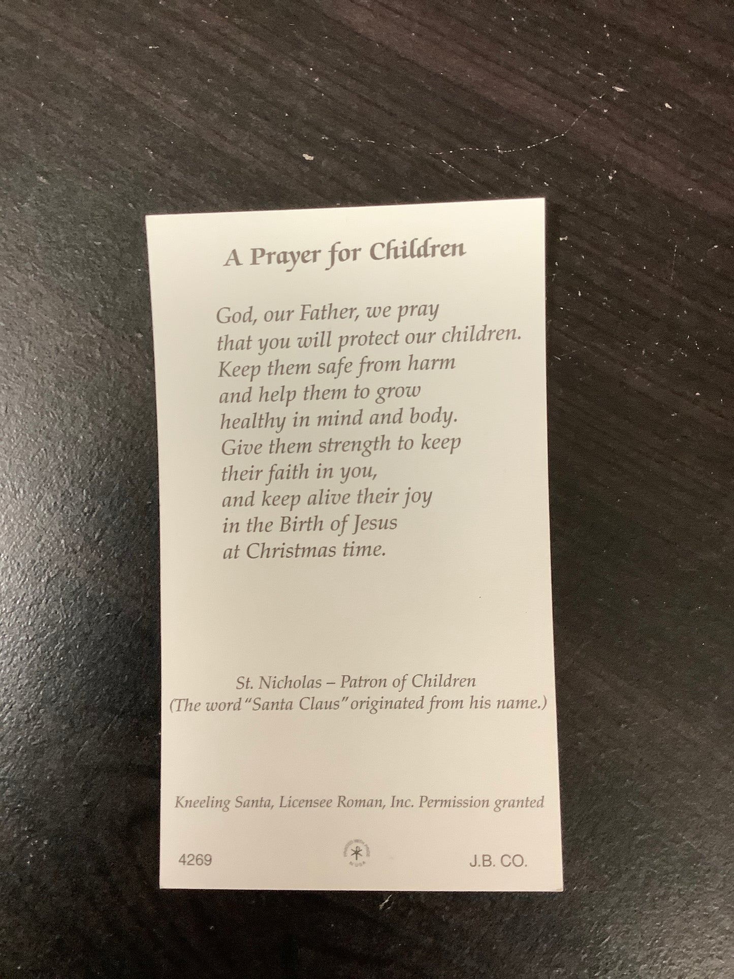 Prayer for Children Christmas Paper Prayer Card