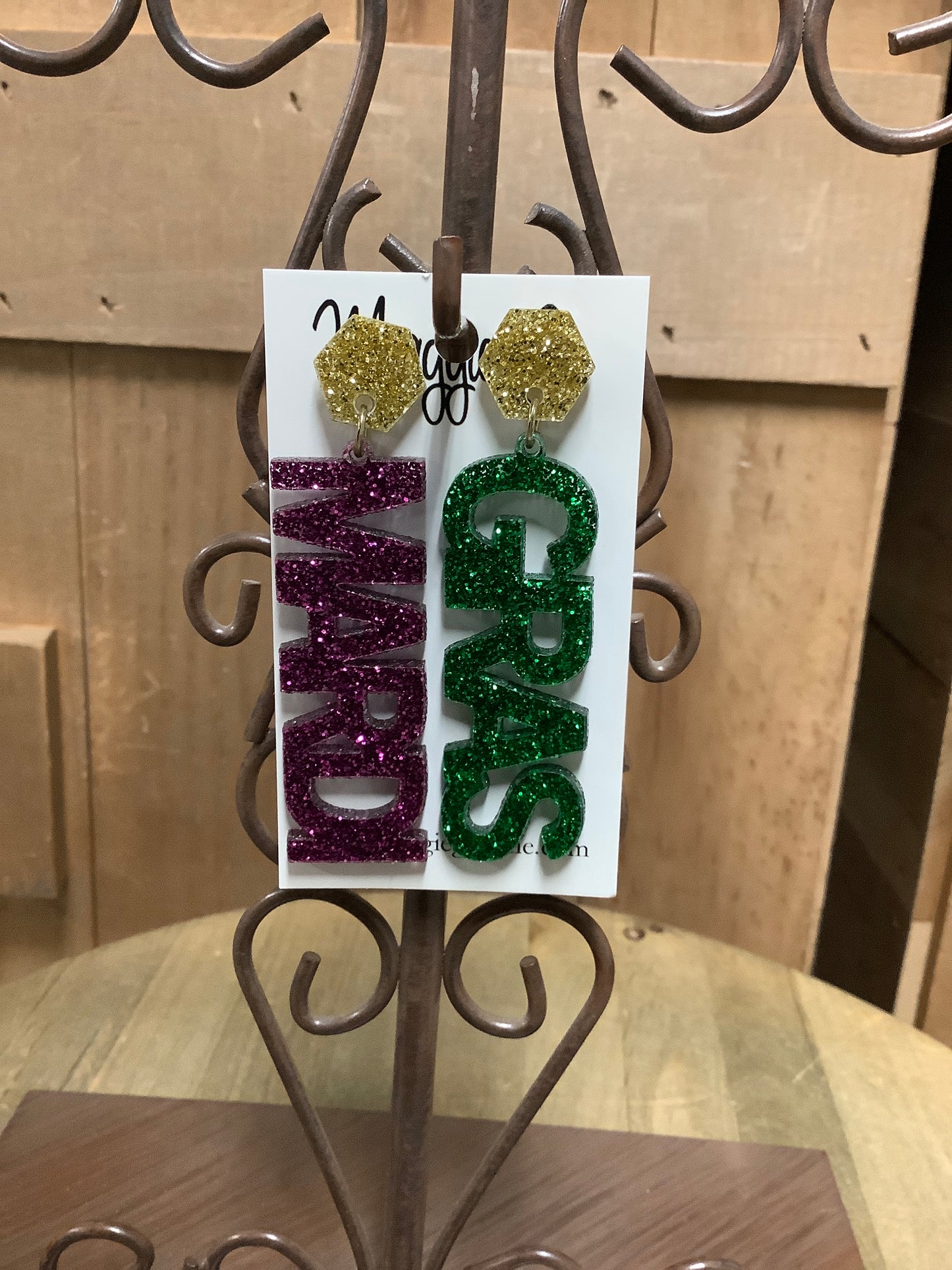 Mardi Gras Glitter Acrylic Earrings