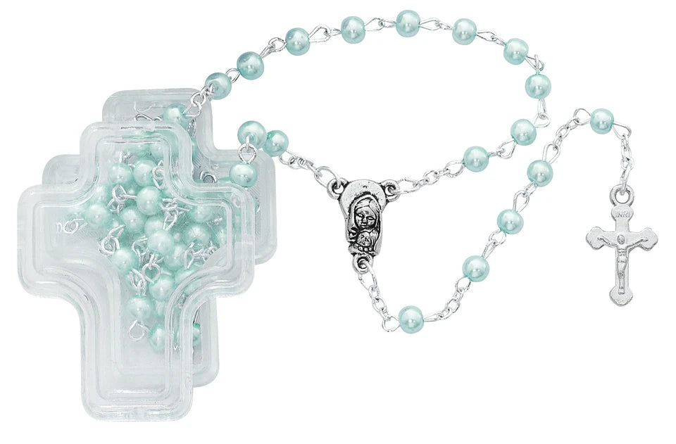 Blue Rosary in Cross Box