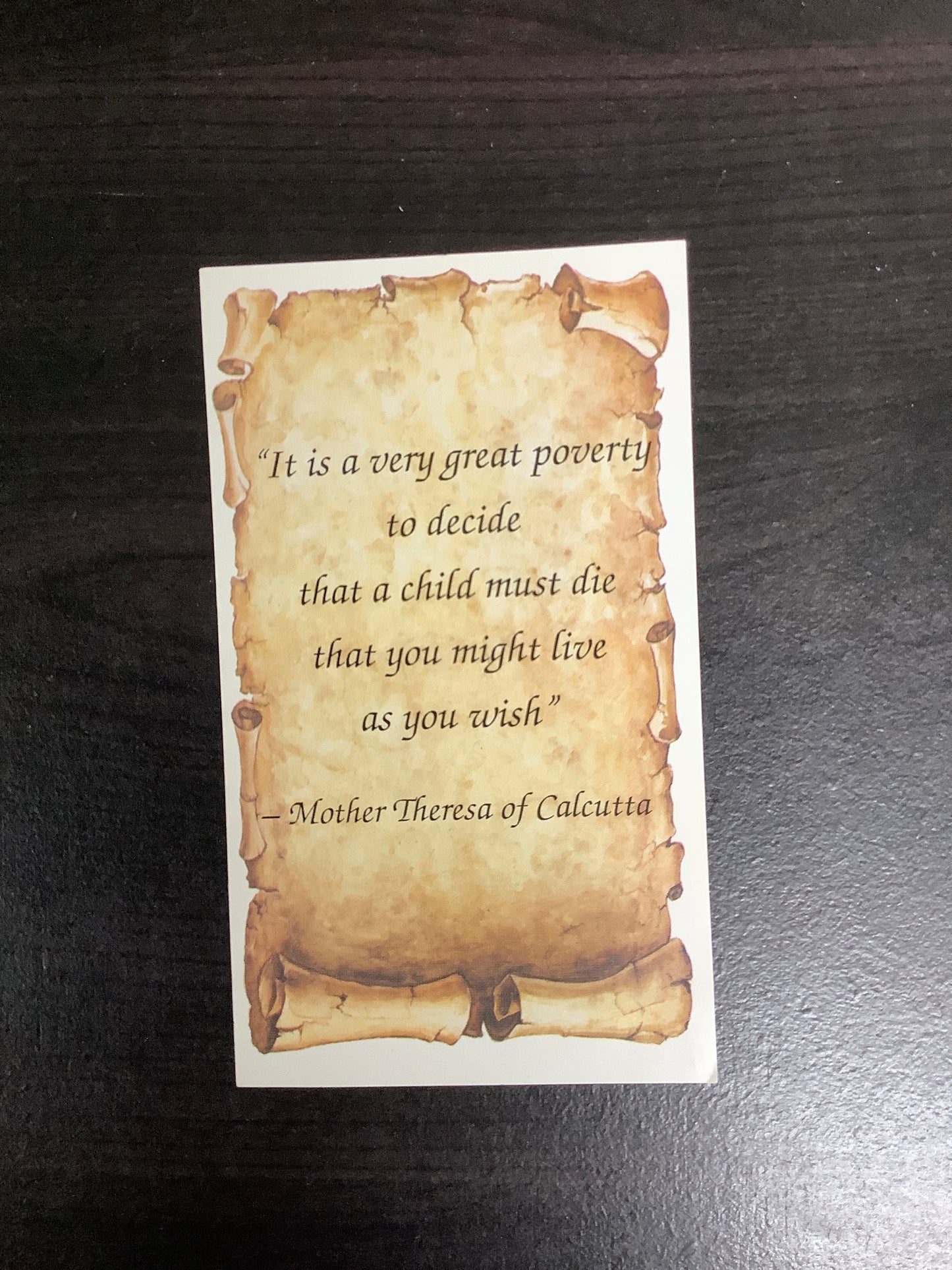 Mother Theresa of Calcutta Paper Prayer Card Quote