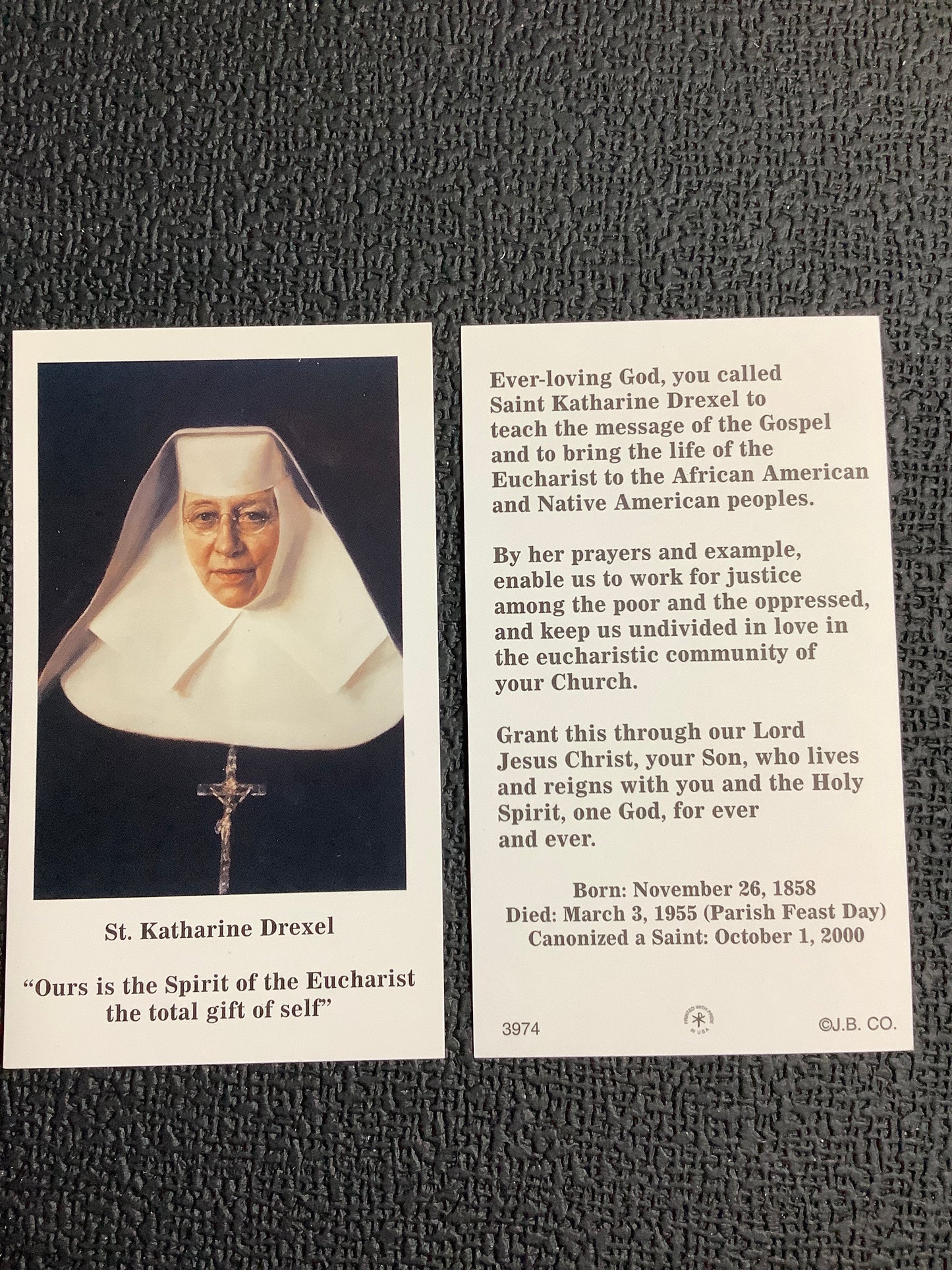 St. Katharine Drexel Paper Prayer Card