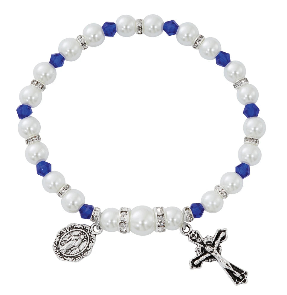 White Pearl & Sapphire Crystal Stretch Bracelet