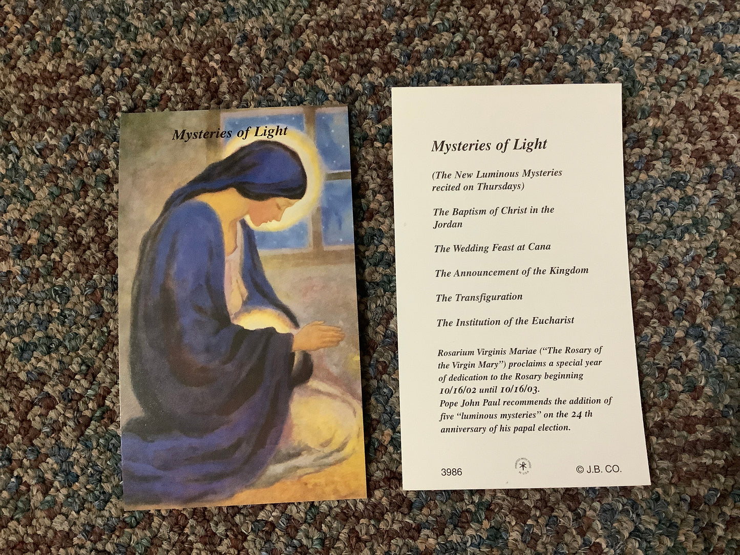 Mysteries of Light Paper Prayer Card