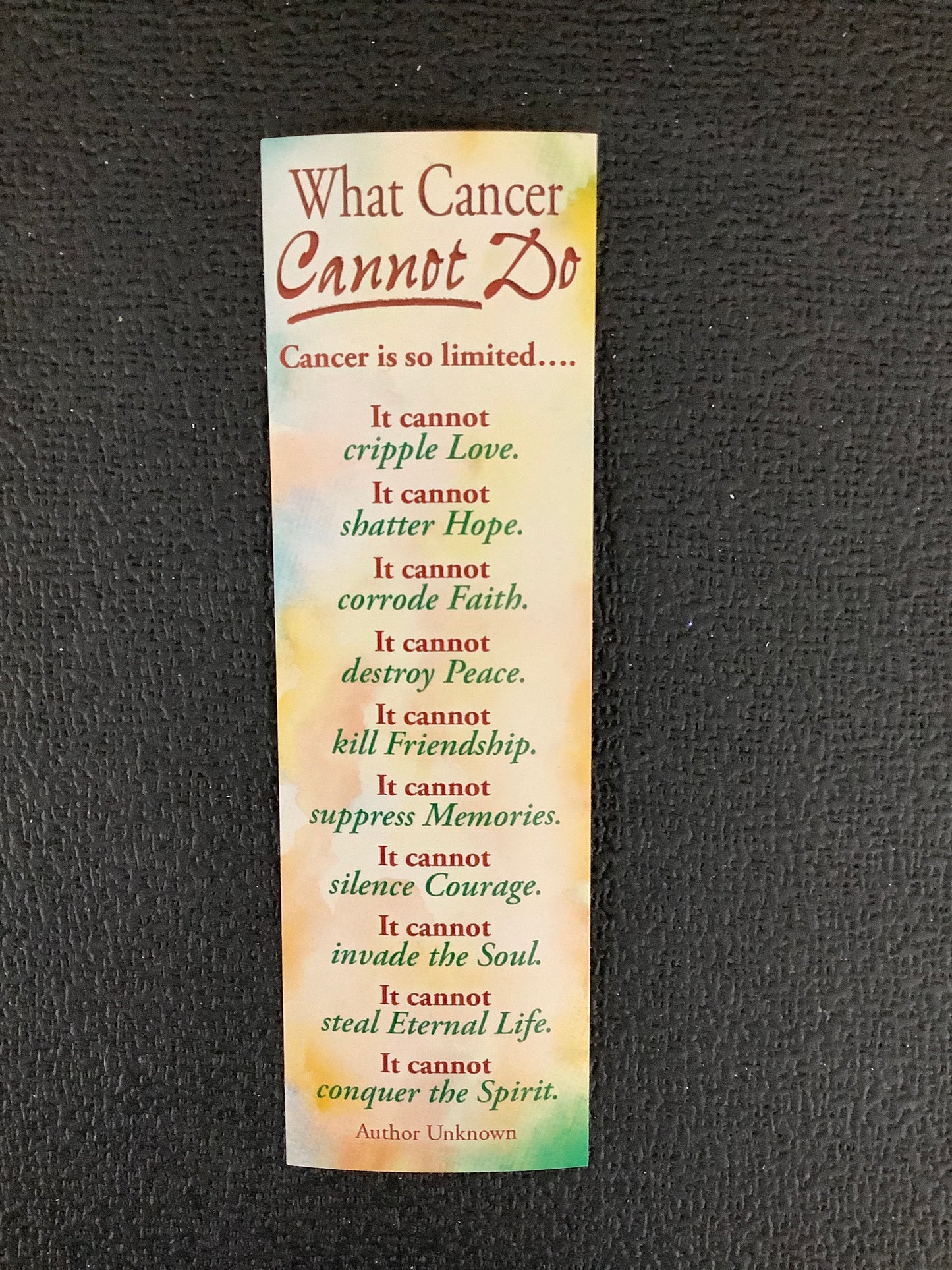 What Cancer Cannot Do Bookmark