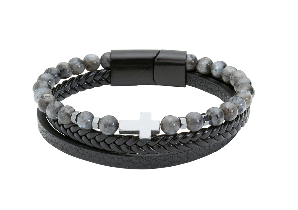 Men's Leather Labradorite Bracelet