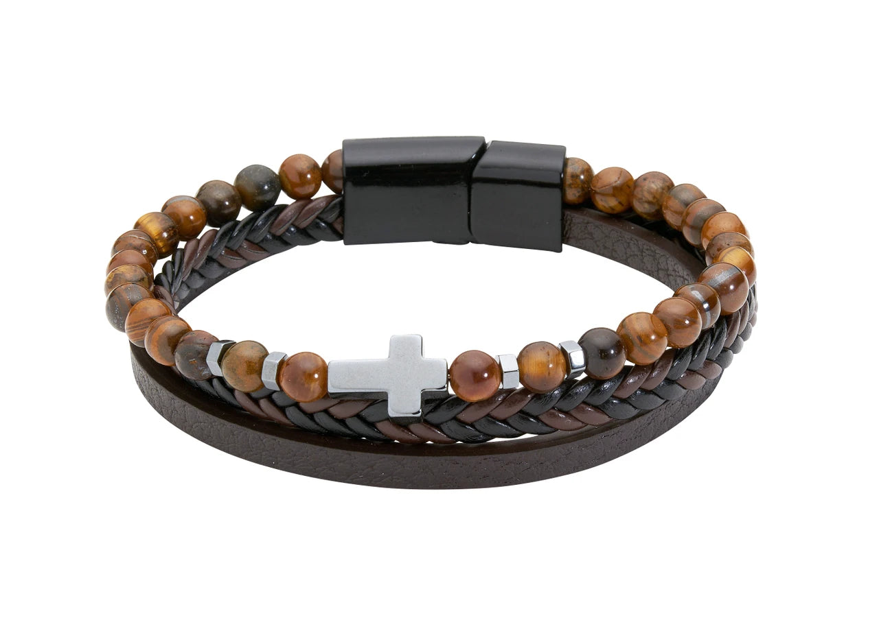 Men's Leather Tiger Eye Bracelet