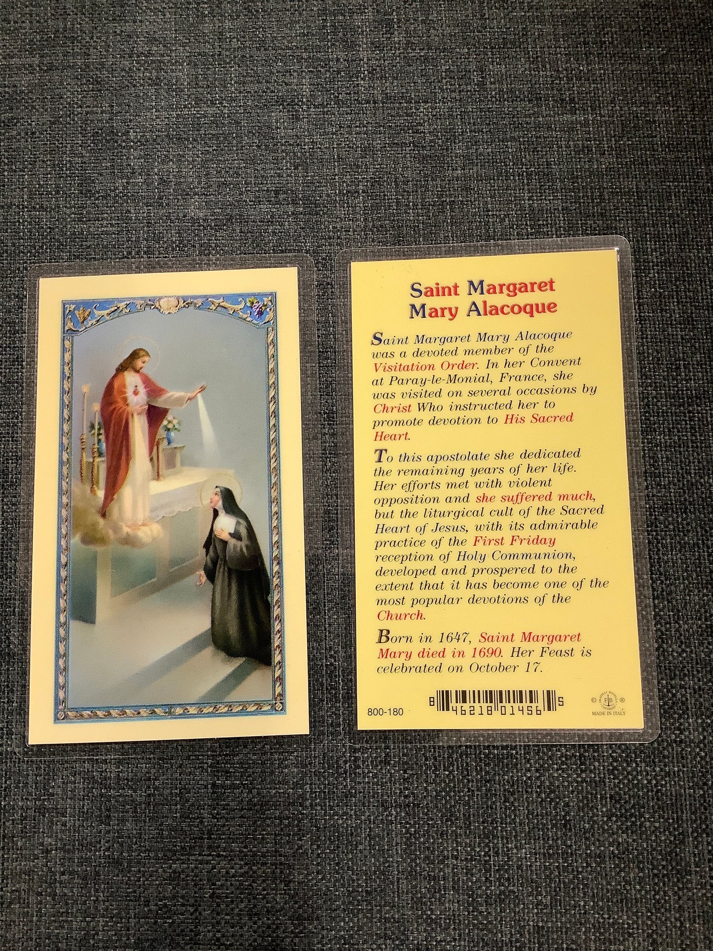 St. Margaret Mary Alacoque Prayer Card