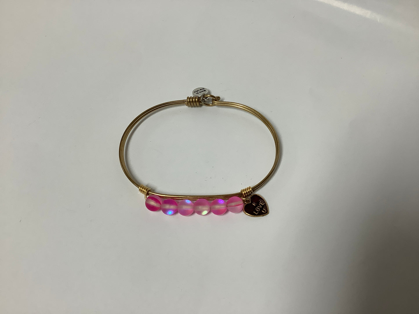 I Love You Pink Quartz Bangle Bracelet