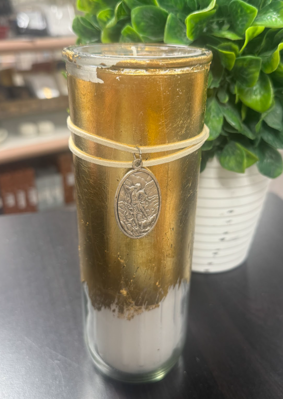 Gold Foil Holy Candle with St. Michael Medal