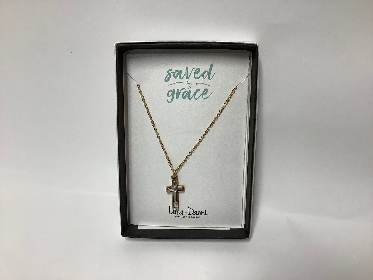 Baguette Cross Necklace - Gold Tone