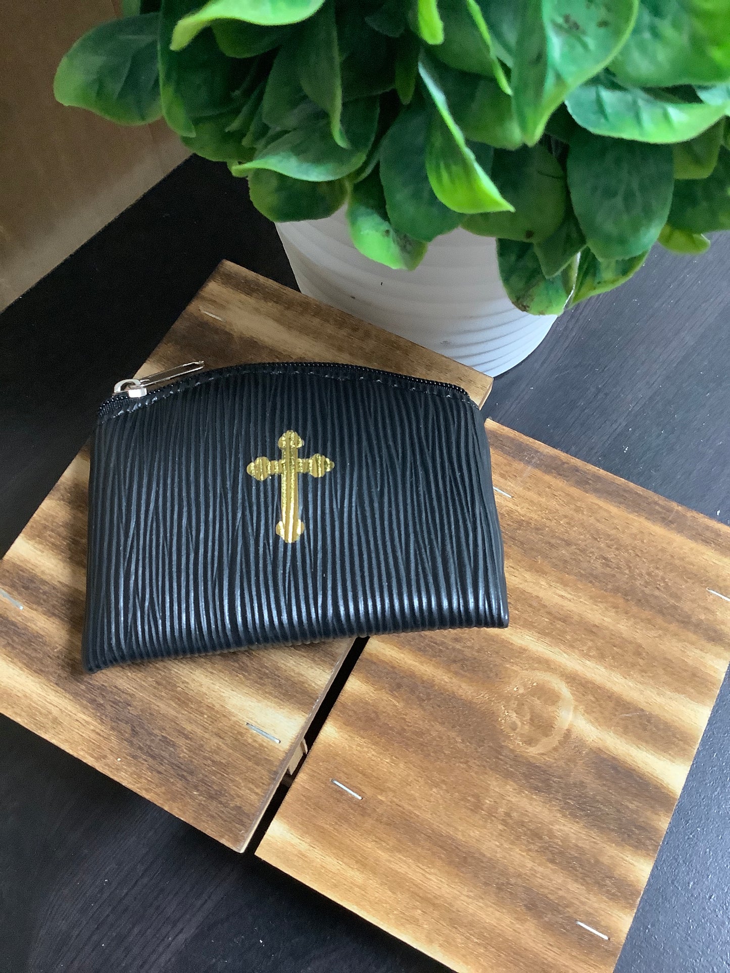 Black Raw Silk Look Rosary Pouch
