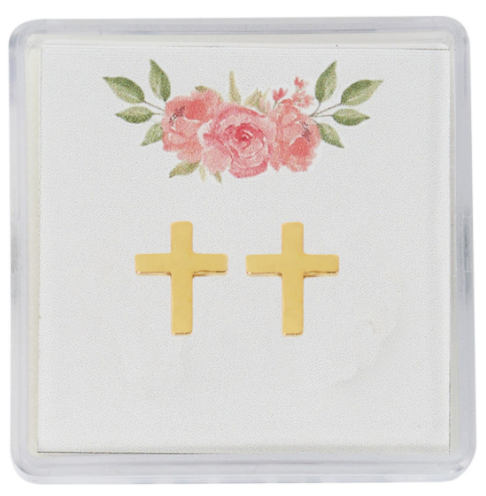 Gold Tone Cross Earrings
