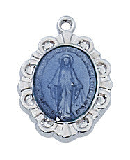 Sterling Silver Miraculous Medal with Blue Epoxy