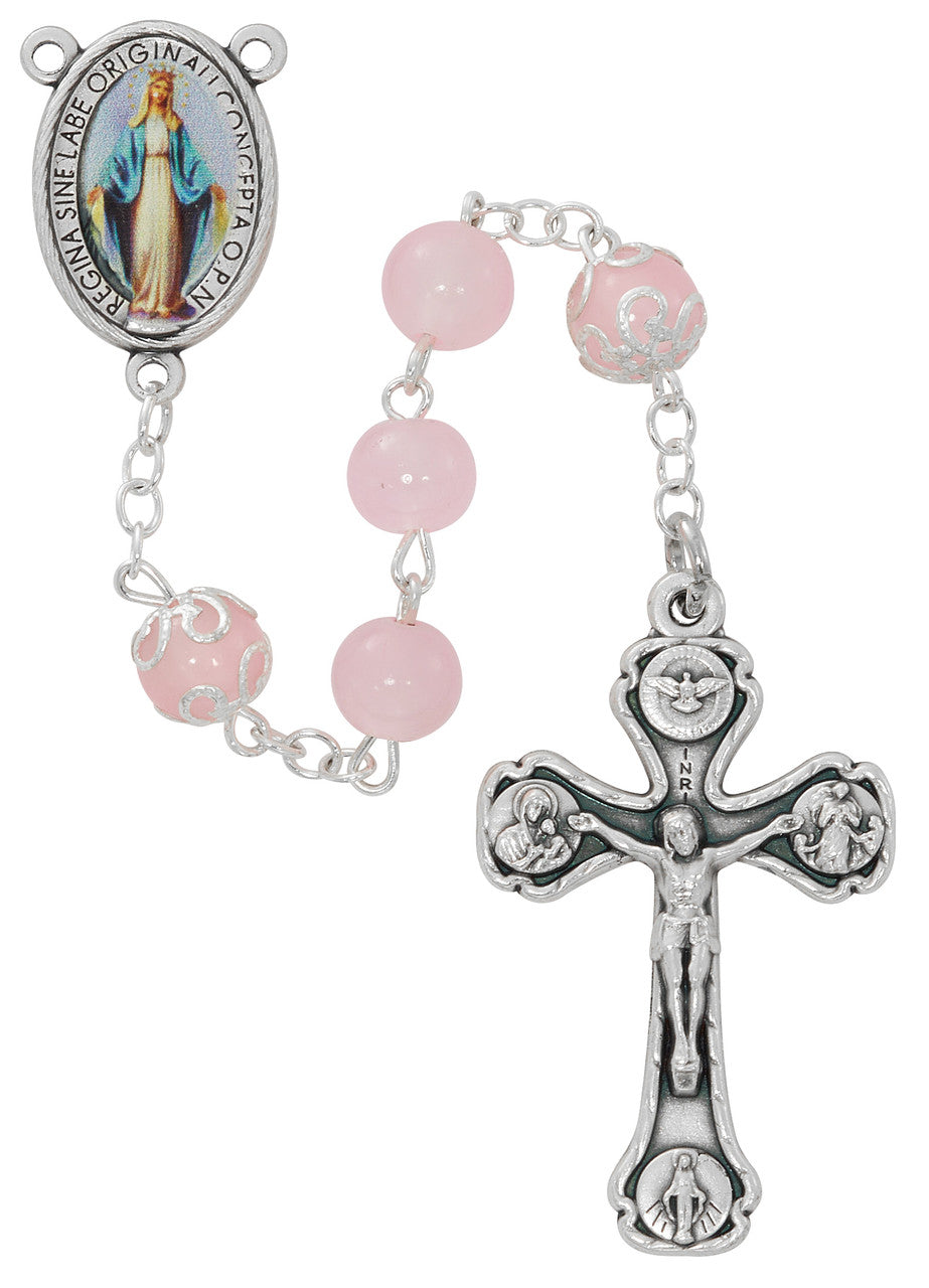 8MM Pink Glass Rosary