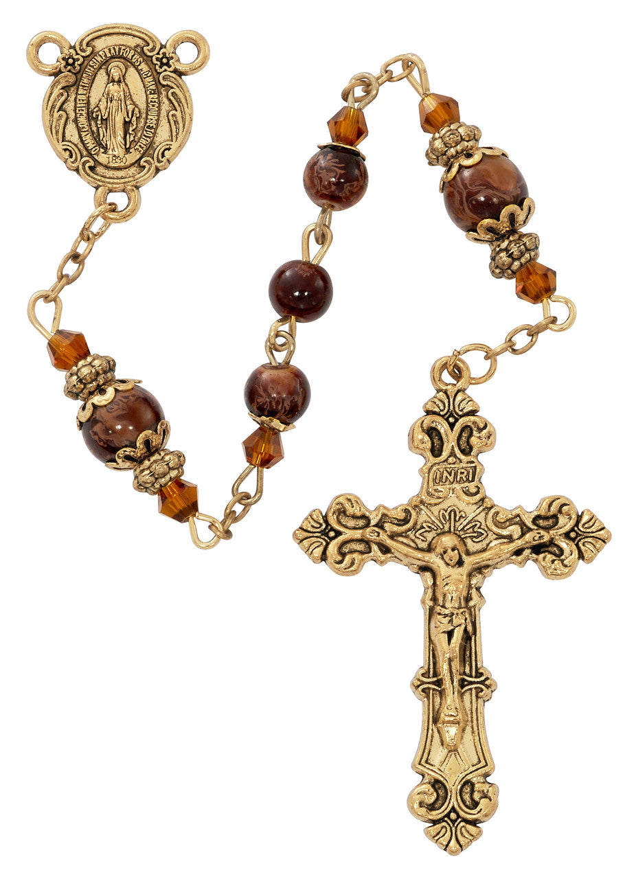 6MM Brown Glass Marbeline Rosary