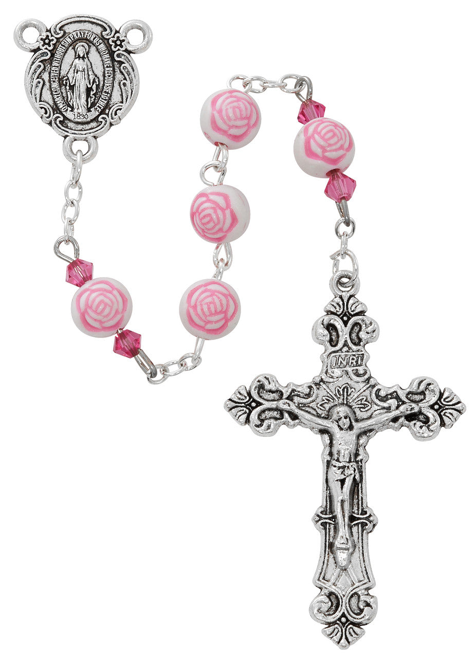 8MM Rose & Pink Crystal Rosary