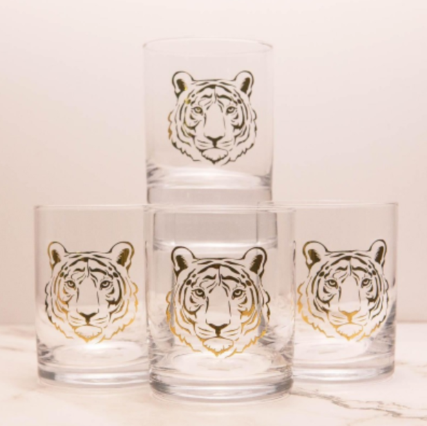 Tiger Etched Rocks Glasses