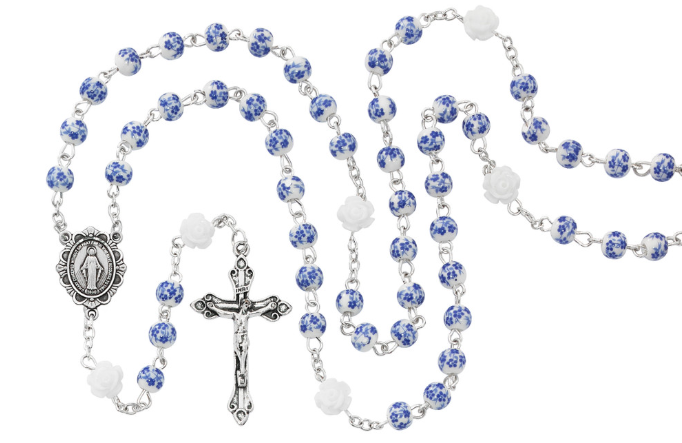 Blue Flower Ceramic Bead Rosary
