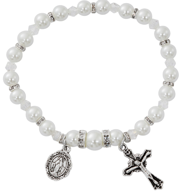 White Pearl & Crystal Stretch Bracelet