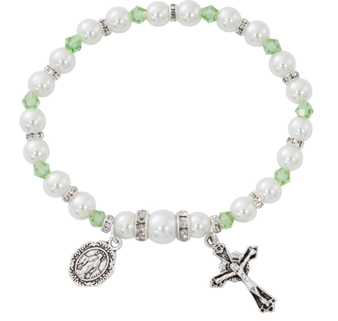 White Pearl & Peridot Crystal Stretch Bracelet