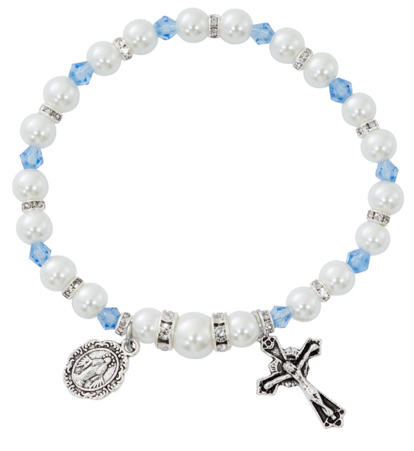 White Pearl & Zircon Crystal Stretch Bracelet