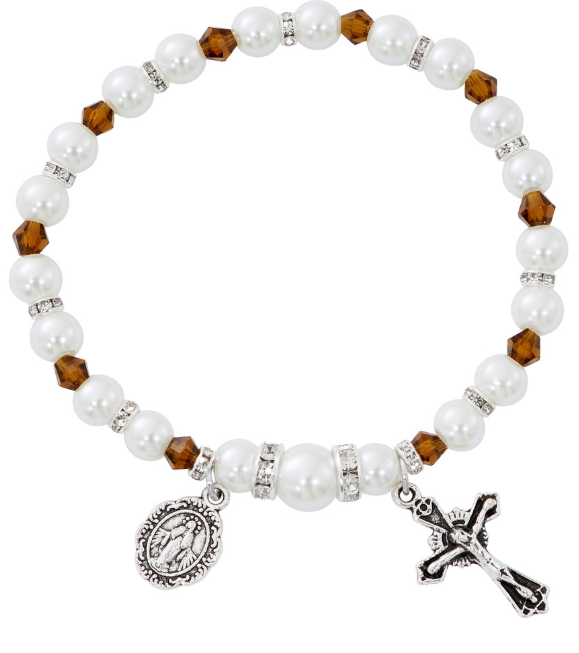 White Pearl & Topaz Crystal Stretch Bracelet