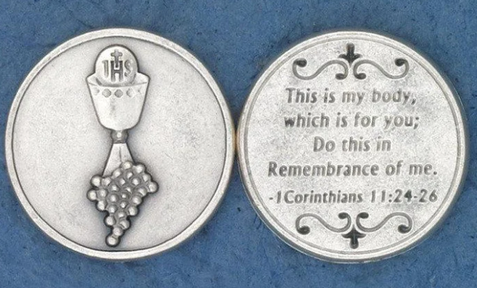 Silver Tone Pocket Token - Communion Chalice