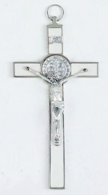 St. Benedict White Enameled Crucifix