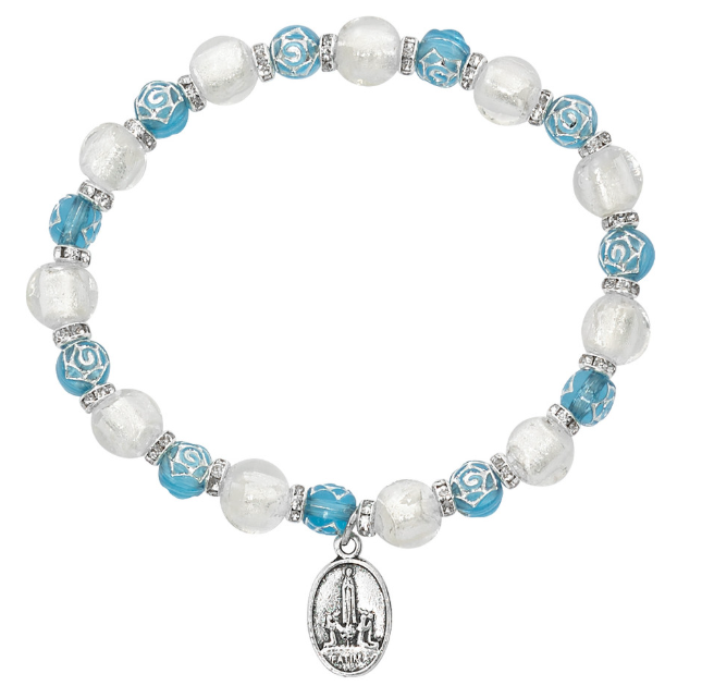 Aqua Rose and Silver Fatima Bracelet