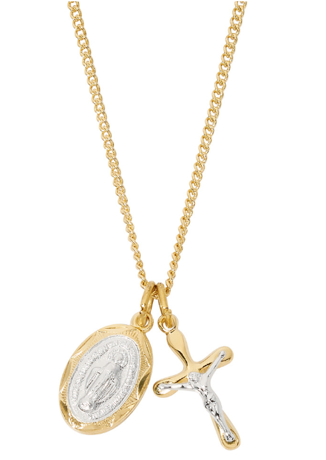 Gold Plated Two Tone Sterling Crucifix & Miraculous