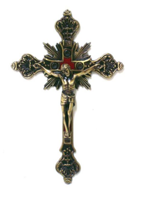 11" Bronze Crucifix with Red