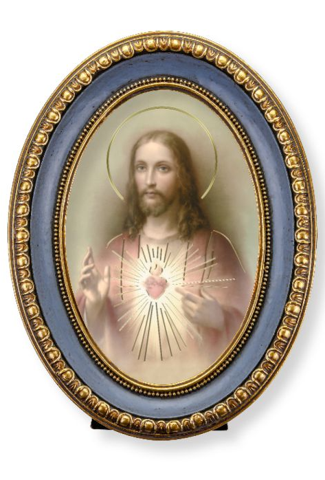 5x7 Oval Gold Leaf Frame - Sacred Heart of Jesus