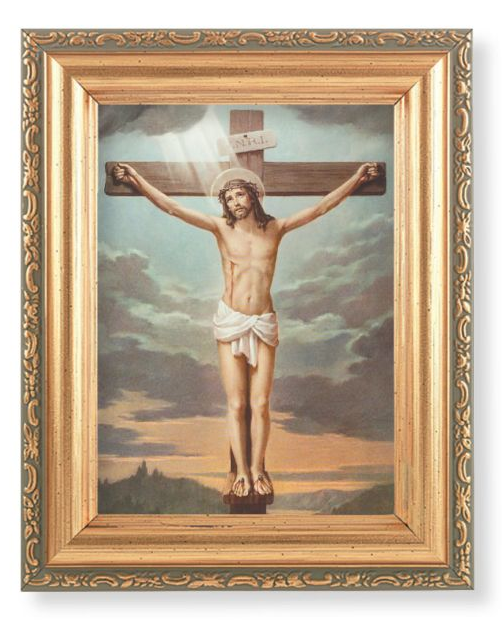 5.5" x 7" Antique Gold Frame with a Crucifixion Print