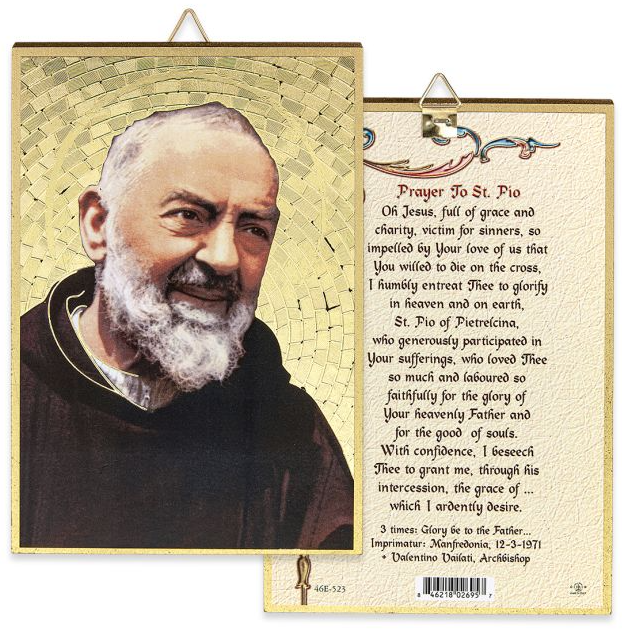 4" x 6" Gold Foil Saint Pio Mosaic Plaque