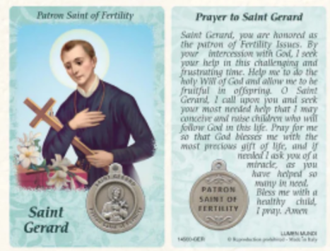 Healing Saints Prayer Card with Medal - St. Gerard Patron Saint of Fertility